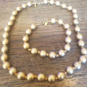 Monet Vintage Matte Gold Tone Beaded Designer Necklace and Bracelet Classic